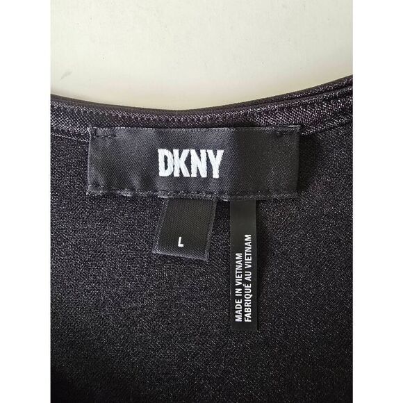 DKNY Draped Sparkle Top Sz L Black - Picture 3 of 5